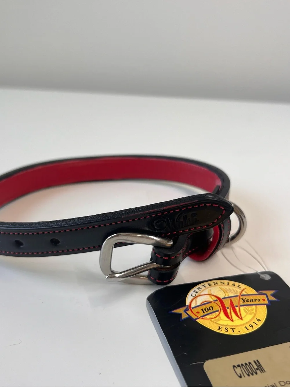 Centennial Leather Dog Collar Medium Black Red Made in USA New